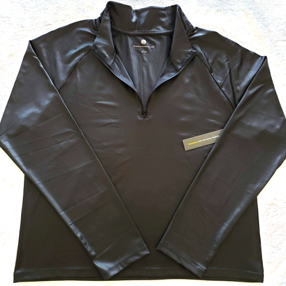 STRETCH THE RULES Long Sleeve Zipper Black Active T-Shirt--NWT--L - Picture 5 of 9